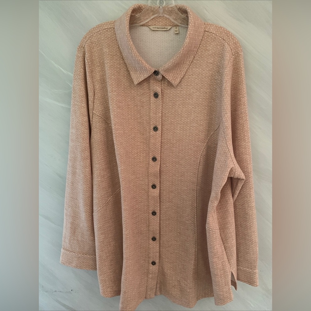 Soft Surroundings 3X  Peach/White Long Sleeve Button Up Shacket Jacket Blouse